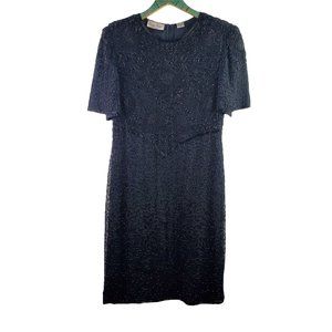 Vintage Laurence Kazar New York Full Bead Knee Length Cocktail Dress, Sz XL